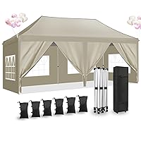 10'x20' Pop Up Canopy Tent with Sidewalls,Ez Pop Up Outdoor Canopy for Parties,Waterproof Commercial Tent with 3 Adjustable Height, Carry Bag,6 Sand Bags,4 Ropes and 8 Stakes
