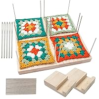 Crochet Blocking Board 9.25in Wooden Granny Square Woven Blocking Board with 2 Bases,20 Stainless Steel Rod Pins,5 Knitting Needles，Crocheting Gift for Mother or Granny