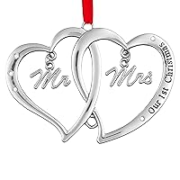 Our First Christmas Ornament Metal Keepsake 1st Christmas as Mr & Mrs Xmas Hanging Pendant for Couple 1st Christmas Together Engagement Wedding Married Ornament Christmas Tree Decor