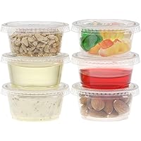 Freshware Plastic Portion Cups with Lids [2 Ounce, 200 Sets] Souffle Cups, Jello Shot Cups, Condiment Sauce Containers For Sampling, Sauce, Snack or Dressing