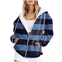 Casual Coat Casual Striped Zip Up Hoodies Light Breathable Sport Coats Long Sleeve Drawstring Soild Jackets