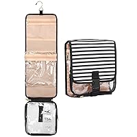 Small Hanging Toiletry Bag with Detachable Clear TSA Approved Toiletry Bag, Compact Waterproof Quart Size Travel Toiletry Bag for Women Strip Cute 3-1-1 Toiletries Cosmetic Makeup Bag