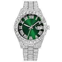 SENRUD Men's Diamond Watch Fashion Crystal Rhinestone Quartz Analogue Watch Iced-Out Bracelet Wrist Watch