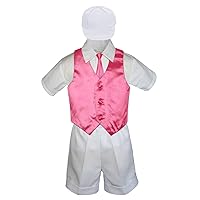 6pc Baby Little Boys White Bow Tie Shorts Extra Vest Necktie Set S-4T (M:(6-12 Months), Coral)