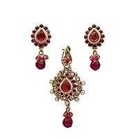 Antique Pendant Set Oxidized Gold Plated CZ Stone Studded with Earrings Fashion Jewellery for Women and Girls