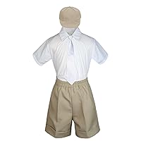 Baby Toddler Boy Wedding Party Suit Khaki Shorts Shirt Hat Necktie Set Sm-4T