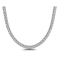 Tennis Necklace 18K White Gold Plated 925 Sterling Silver | 4 MM Round Cut Faux Sapphire Diamond Tennis Chain for Women and Men Wedding Necklaces Bridal Necklaces Promise Necklace