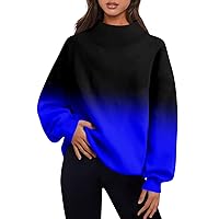 Basic Sweatshirts For Women Fashion Gradient Color Long Sleeve Loose Slit Half Turtleneck Sweatshirt Top