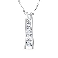 Bling Jewelry Past Present Future Solitaire Round Cubic Zirconia Horizontal Bar Vertical Graduated CZ Journey Bar Pendant Necklace For Women .925 Sterling Silver