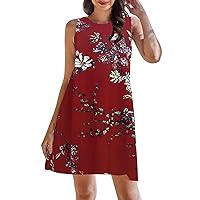 Women's Floral Camouflage Print Spring and Summer Loose Dress Round Neck Suspender Sleeveless Pocket Cocktail Dresses