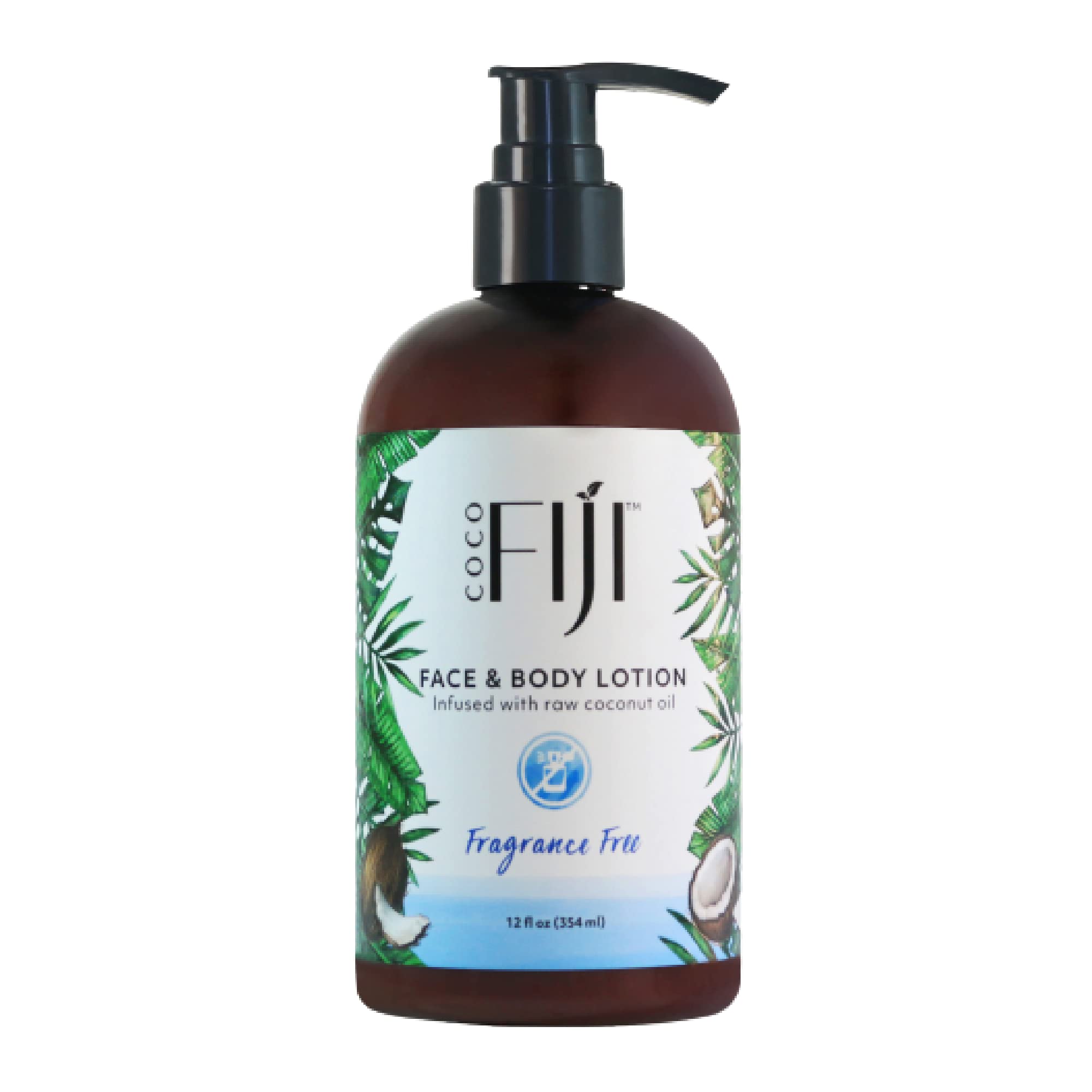 Coco Fiji Face & Body Lotion Infused With Coconut Oil | Lotion for Dry Skin | Moisturizer Face Cream & Massage Lotion for Women & Men | Fragrance Free 12 oz, Pack of 1