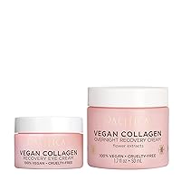 Beauty Vegan Collagen Overnight Recovery Face Cream + Undereye Eye Cream Set, Hyaluronic Acid, Caffeine, Vitamin E & C, Hydrating & Moisturizing for Aging and Dry Skin, Pink, 2 Count