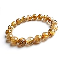 10mm Natural Gold Rutilated Quartz Titanium Bracelet for Women Men Stone Crystal Round Beads Stretch Jewelry AAAA