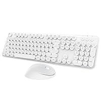 Wireless Keyboard Mouse Combo, 104 Keys Cute White Keyboard with Number Pad & Mouse for Windows, Computer, PC, Notebook, Laptop (White)