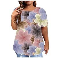 Plus Size Tunic Tops for Women Floral Tees Round Neck Short Sleeve Summer Shirts Casual T-Shirts Clothes 2024