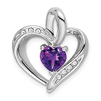 17.4mm 10k White Gold Amethyst and Diamond Love Heart Pendant Necklace Jewelry for Women