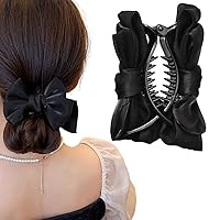 Black Hair Bows for Women Girls Bow Banana Hair Clips Ponytail Holder Claw Clip Bun Decoration for Hair Bow Accessories for Women Bow Silky Satin Hair Barrettes Clip for Women Large Bow Knot Clamps