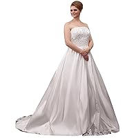 Ivory Strapless A Line Plus Size Wedding Dress With Beaded Appliques