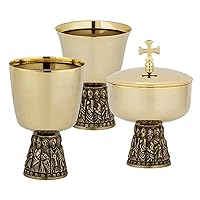 Last Supper Brass Set, Brass and 24kt Gold Plated Footed Cup, Ideal for Communion Gatherings and Sacramental Moments,
