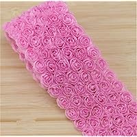 1 Meter 6 Rows Rose 3D Chiffon Flower Lace Edge Trim Ribbon 9 cm Width Vintage Style Edging Trimmings Fabric Embroidered Applique Sewing Craft Wedding Dress DIY Clothes Bowknot Decor (Pink)