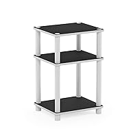 Just 3-Tier Turn-N-Tube End Table / Side Table / Night Stand / Bedside Table with Plastic Poles, 1-Pack, White(Espresso)/White