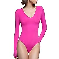 PUMIEY Bodysuits for women V Neck Long Sleeve Body Suit Sexy Tops Smoke Cloud Pro Collection
