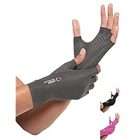 Copper Compression Arthritis Gloves | Fingerless Arthritis Carpal Tunnel Pain Relief Gloves For Men & Women | Hand Support Wrist Brace For Rheumatoid, Tendonitis, Swelling, Crocheting - Grey M