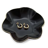 4.7 inch Small Ring Dish, Ceramic Jewelry Holder Tray, Black Catch All Trinket Bowl for Keys Rings Earrings