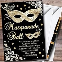 Gold & Black Masquerade Ball Personalized Party Invitations
