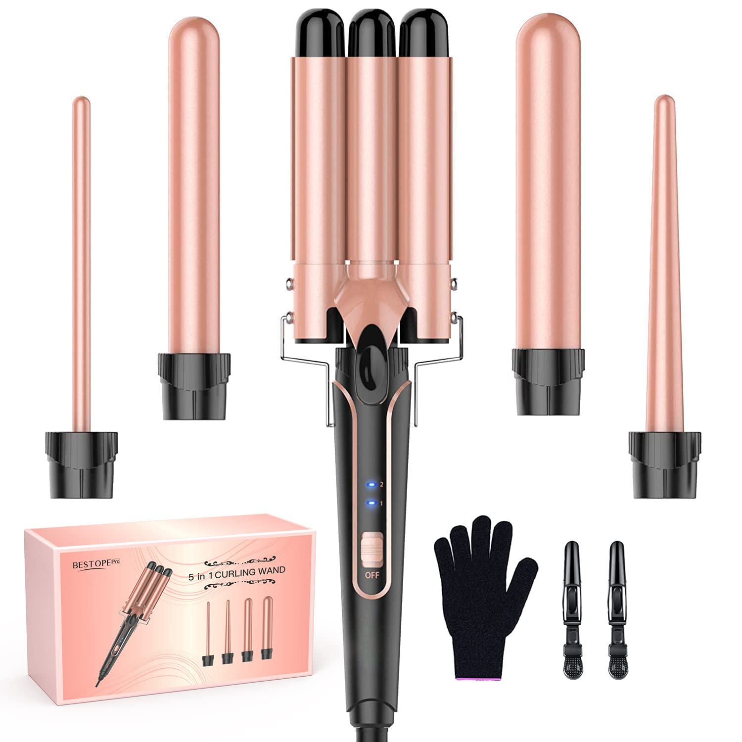 Mua Waver Curling Iron Curling Wand - BESTOPE PRO 5 in 1 Curling Wand Set  with 3 Barrel Hair Crimper for Women, Fast Heating Hair Wand Curler in All  Hair Type trên