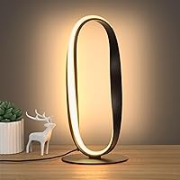 NUÜR Circle LED Table Lamp, 3 Color Temperatures Bedside Lamp for Living Room, Stepless Dimmable Bedside Table Lamp, Black Unique Nightstand Lamp for Bedroom, Home, Office