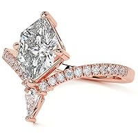 Moissanite14k Rose gold 1.0 CT Classic 4-Prong Simulated Diamond Engagement Ring Graduated Side Stones Promise Bridal Ring