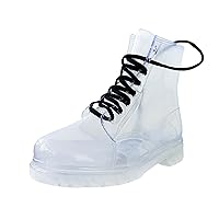 Clear Rain Boots for Women with Laces. Transparent Water Resistant Ankle Boots. Washable PVC with Non-Slip Rubber Sole.