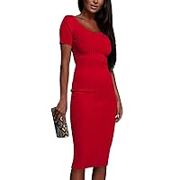 Bodycon Summer Dresses for Women, Womens Sexy Solid Color V Neck Slim Casual Midi Flattering Curvy Dress, S, 3XL
