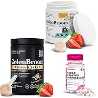 ColonBroom Premium & Strawberry Flavor Psyllium Husk Powder & Colon Cleanser, Fiber Supplement Powder (2x60 Servings) + Sugar Craving Suppressant - Chromium Picolinate 200mcg (60 Servings)