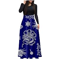 Holiday Dresses for Women Christmas Women's Casual Tree Print Round Neck Long Sleeve Oversized Dress