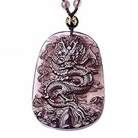 Crystal Natural black obsidian dragon necklace Amulet pendant bead with adjustable chain
