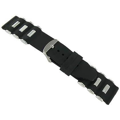 Milano 24mm Trendy Silicone Black Waterproof Silver Tone Insert Replacement Watch Band Strap