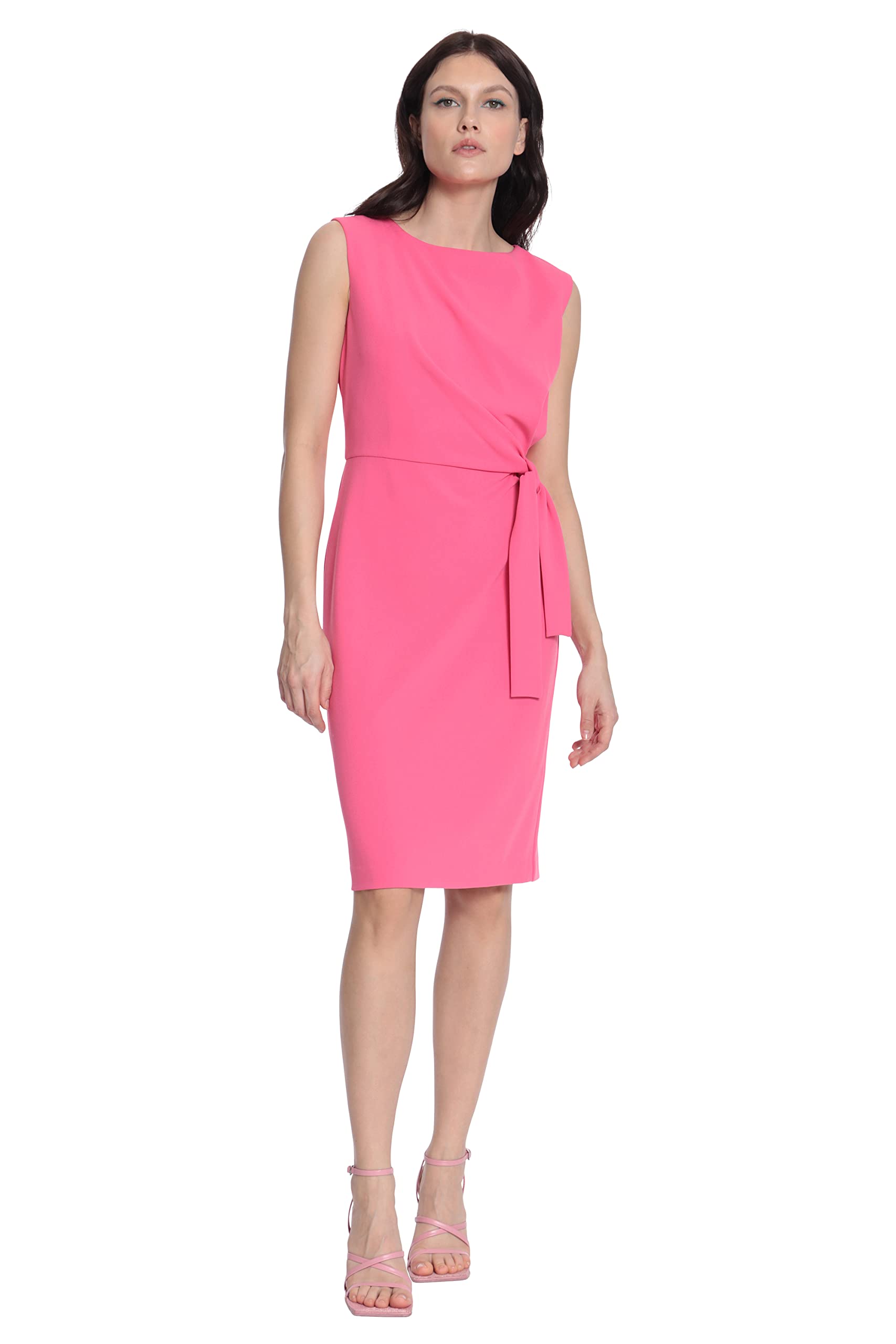 Donna Morgan Women's Petite Sleeveless Boatneck Side Gathering and Tie Dress