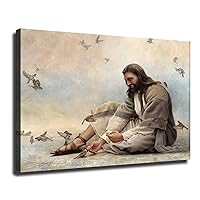 Bulldog Leather Works Jesus Decor Canvas Wall Art, Abstract Christ Cross  Artwork Portrait Poster God Walking On Water Inspirational Painting Modern