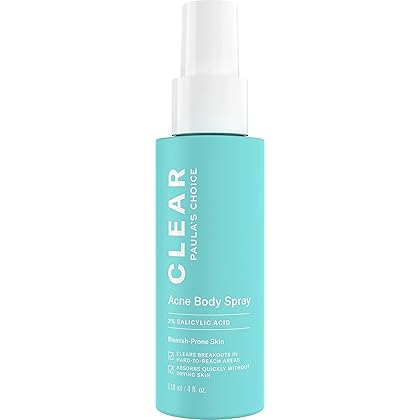 Paula's Choice CLEAR Back & Body Exfoliating Acne Spray, 2% BHA (Salicylic Acid) Treatment for Bacne, Blackheads & Blemishes, 4 Ounce