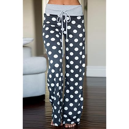 AMiERY Women's Comfy Casual Pajama Pants Floral Print Drawstring Palazzo Lounge Pants Wide Leg