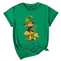St. Patricks Day Shirt for Women Shamrock Printed Shirt Lucky Tee Cute Gnome Printed T-Shirt Causal Short Sleeve Tee Tops