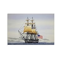 Posters Frigate Ship Wall Art USS Constitution Aircraft Carrier Wall Art Flag Sailing Wall Art Canvas Art Poster Picture Modern Office Family Bedroom Living Room Decorative Gift Wall Decor 24x36inc