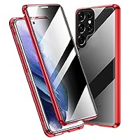 Guppy Anti Peeping Case for Galaxy S24 Ultra, 360 Degree Front and Back Clear Protector Privacy Tempered Glass Full Body Protection Magnetic Adsorption Metal Bumper Frame Flip Cover for (Red)