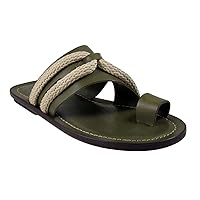 Davinci 3546 Men's Italian Designer Push In Toe Sandal,Olive