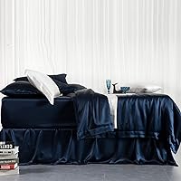 Orose 22 Momme Silk Duvet Covers 100% Mulberry Silk Comforter Bed Cover Silk Sheets… (Navy Blue, King)