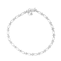 Mother's Day Gift For Her 1/4 Carat Total Weight (CTTW) Natural White Diamonds featuring a heart charm with diamond, metal link bracelet in Sterling Silver - Diamond Bracelet for Women / Girls / Adult.