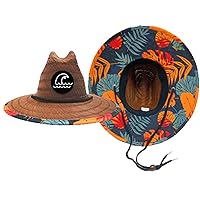 Baby Infant 48cm Lifeguard Hat Straw Beach Cap Brown Palm Patch
