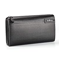 Black Sales Friday Deals Mens Long Leather Cellphone Clutch Wallet Purse for Men Large Travel Business Hand Bag Cell Phone Holster Card Holder Case Gift for Father Son Husband Boyfriend (Y-Black)